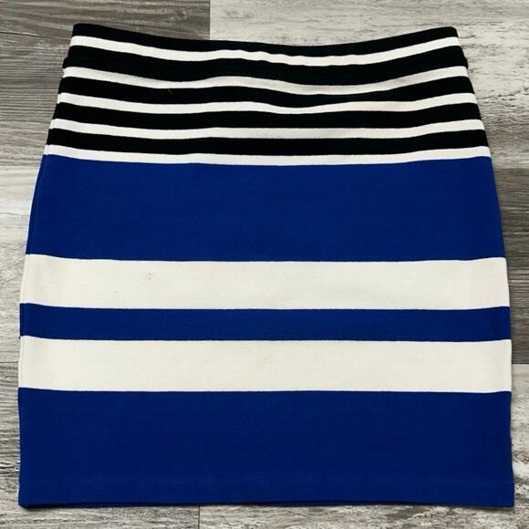 T by Alexander Wang Blue Black Womens M Engineer Stripe Viper Mini Pencil Skirt - Picture 2 of 7